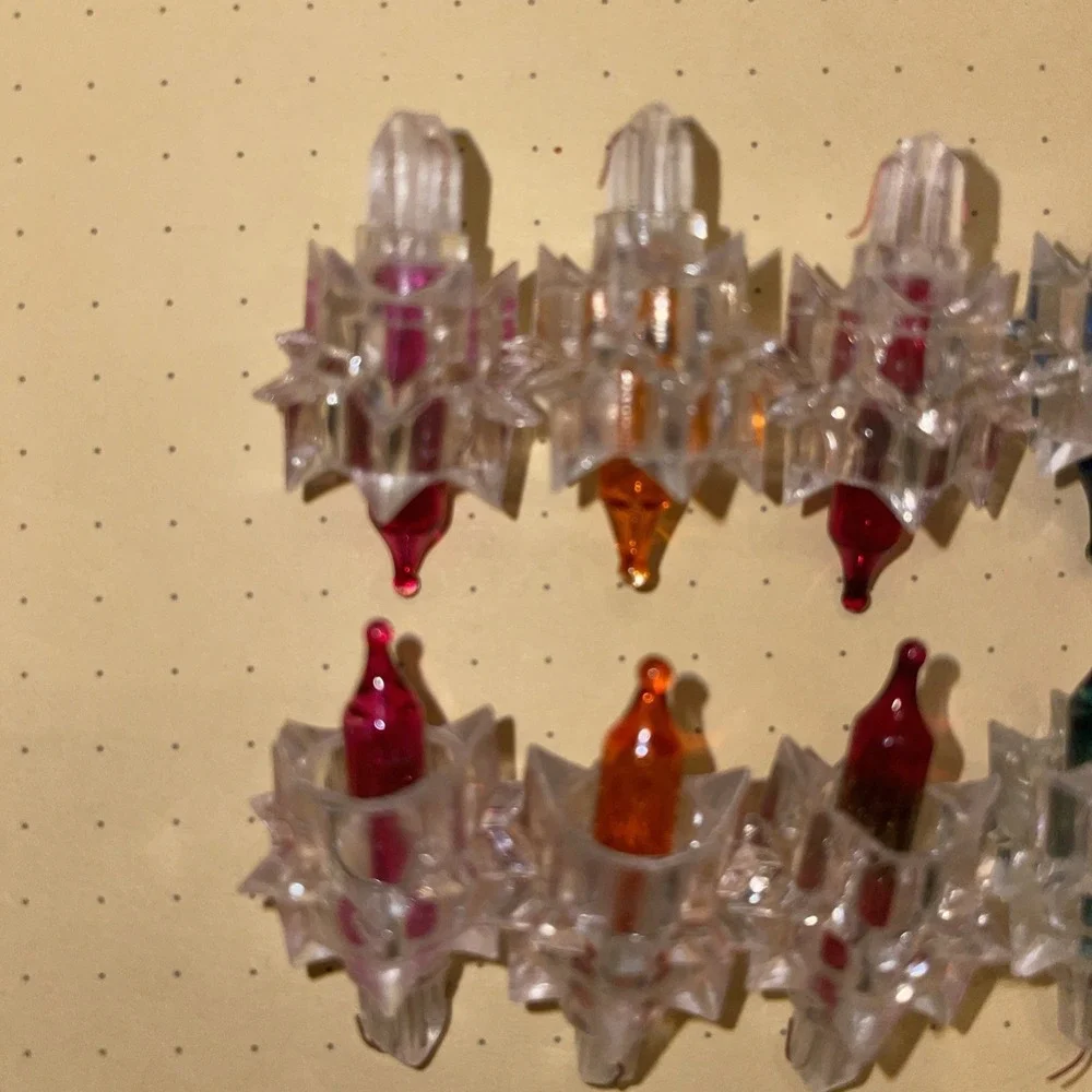 x10 Vintage Atomic Starburst Star Christmas Light Reflector Clear Covers w Bulbs